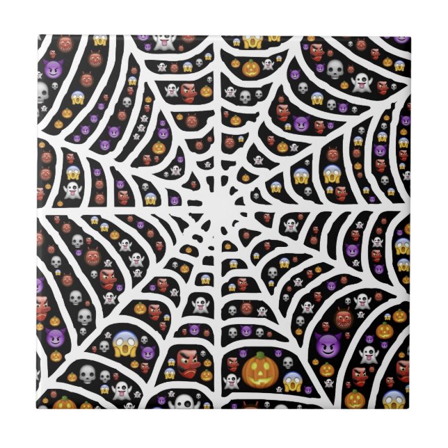 Halloween Ghouls & Goblins in a Spiderweb Ceramic Tile (Front)