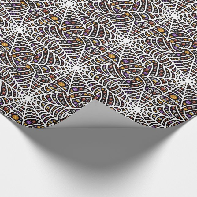 Halloween Ghouls & Goblins in a Spiderweb Wrapping Paper (Corner)