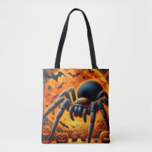 Halloween Giant Spider, Bats & Pumpkins Tote Bag
