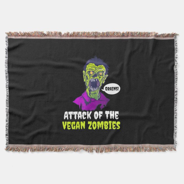 Halloween Gift | Attack Of The Vegan Throw Blanket (Front)