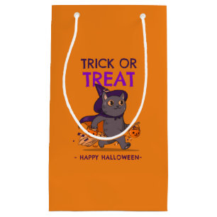 Halloween gift bag, black cat with witch hat small gift bag