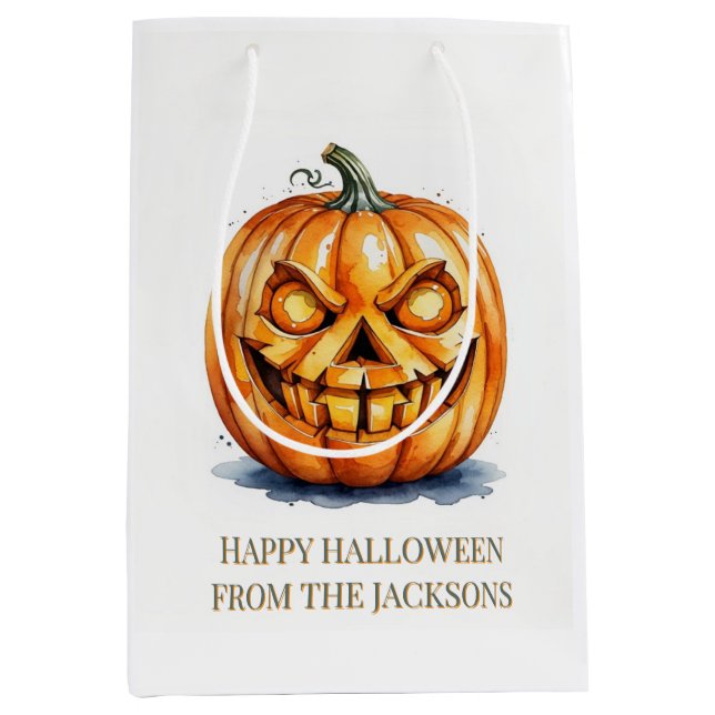 Halloween gift – Carved Pumpkin, Custom text Medium Gift Bag (Front)