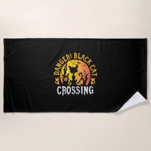 Halloween Gift   Danger Cat Crossing Birthday Beach Towel