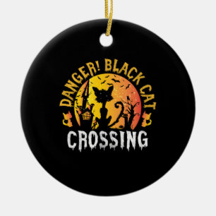 Halloween Gift   Danger Cat Crossing Birthday Ceramic Ornament