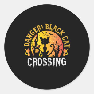 Halloween Gift Danger Cat Crossing Birthday Classic Round Sticker