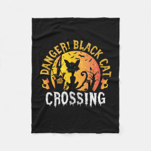 Halloween Gift Danger Cat Crossing Birthday Fleece Blanket