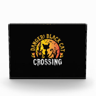 Halloween Gift Danger Cat Crossing Birthday Photo Block