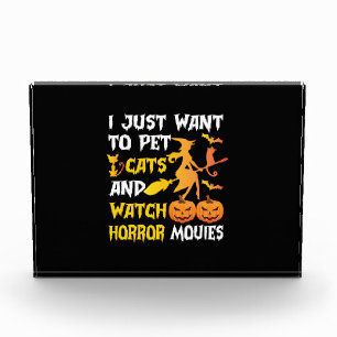 Halloween Gift I Just Want To Pet Cats Birthday Photo Block