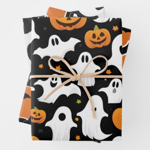 Halloween Gift Wrap Pumpkin Ghost Bat Paper