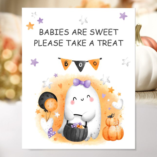 Halloween Girl Baby Shower Little Ghost Favour Sig Poster (Halloween Girl Baby Shower Little Ghost Favor Sign)