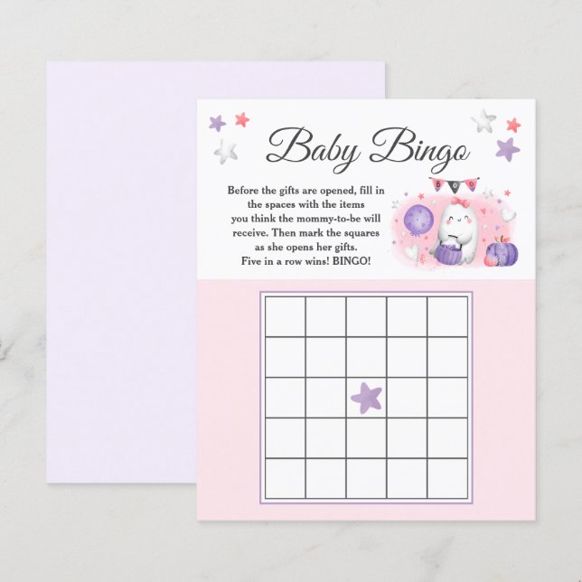 Halloween Girl Baby Shower Pink Baby Bingo Game (Front/Back)
