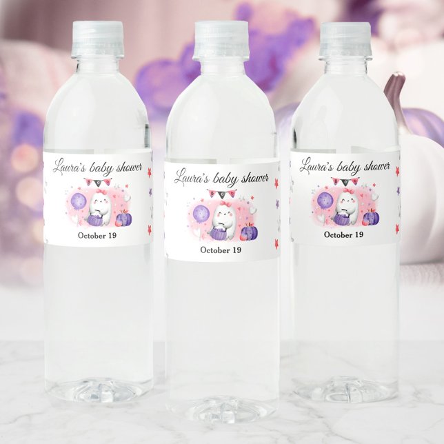 Halloween Girl Baby Shower Pink Water Bottle Label (Halloween Girl Baby Shower Pink Water Bottle Label)