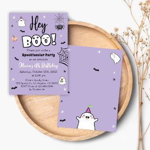 Halloween Girl Birthday Invite Purple Cute Ghost