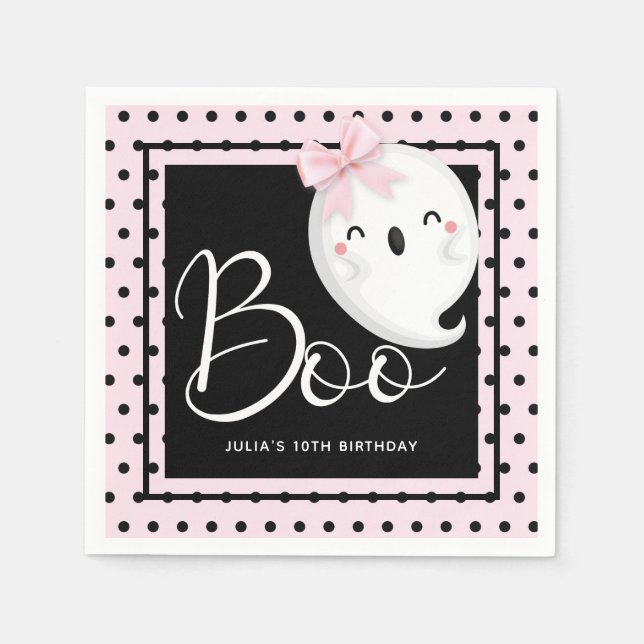 Halloween Girl Birthday Personalised Pink Black Napkin (Front)