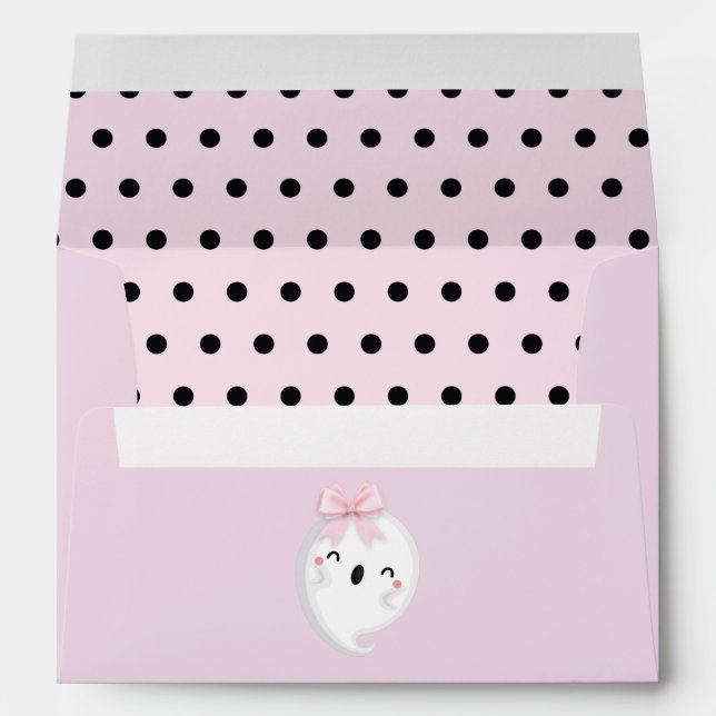 Halloween Girl Birthday Pink Black Polka dot Envelope (Back (Bottom))