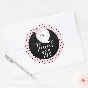 Halloween Girl Birthday Pink Black Thank you Classic Round Sticker