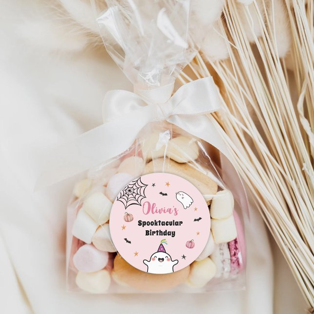 Halloween Girl Birthday Pink Cute Ghost Classic Round Sticker (Creator Uploaded)