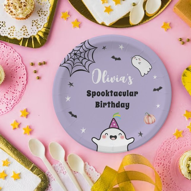 Halloween Girl Birthday Purple Cute Ghost Paper Plate (Creator Uploaded)