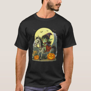Halloween Girl Dark Elf Goblin Troll Riding Horse  T-Shirt