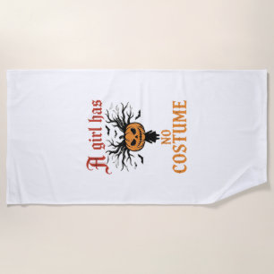 Halloween Girl Has No Costume Pumpkin Beach Towel