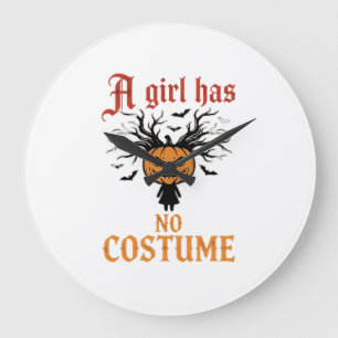 Halloween Girl Has No Costume Pumpkin Large Clock