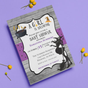 Halloween Girl is Brewing Witch Baby Shower Invitation