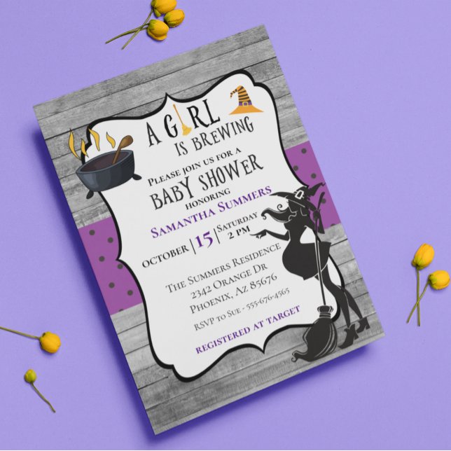 Halloween Girl is Brewing Witch Baby Shower Invitation (Creator Uploaded)