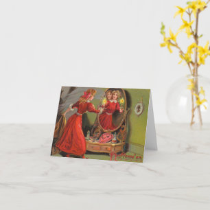 Hallowe'en Girl Mirror Reflection Vintage Card