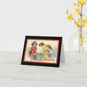 Halloween Girls Bobbing for Apples Vintage Card