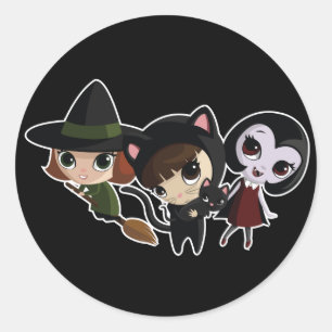 Halloween Girls Classic Round Sticker