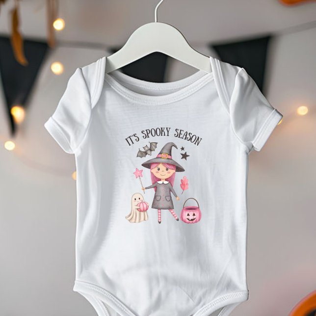 Halloween Girls Cute Pink Witch Ghost Pumpkin Bat Baby Bodysuit (Creator Uploaded)