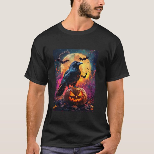 Halloween Girls Design Boys Crow Pumpkin Kids Hall T-Shirt (Front)