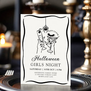 Halloween Girls Night Hand Drawn Invitation