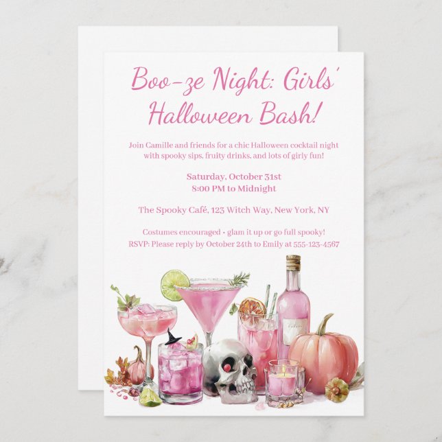Halloween Girls Night Out | Pink Cocktail Party Invitation (Front/Back)