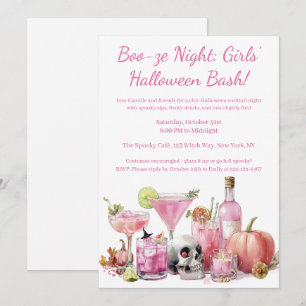 Halloween Girls Night Out   Pink Cocktail Party Invitation