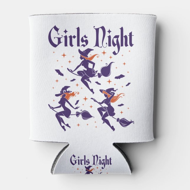 Halloween Girls Night Out Witches on Broomsticks Can Cooler (Front)