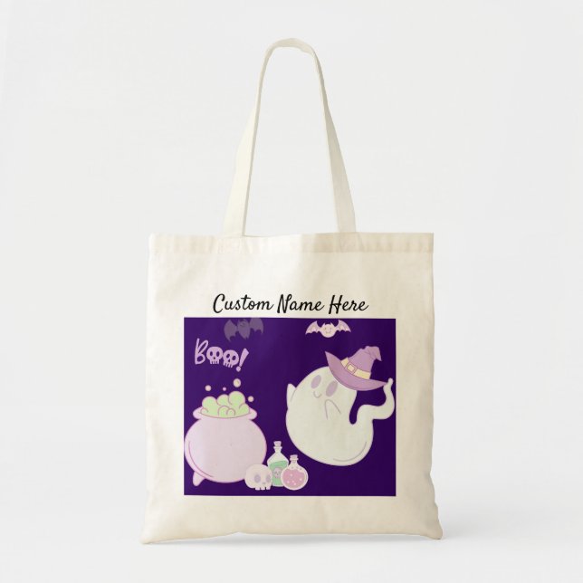 Halloween Girly Ghost Tote Bag - Personalise (Front)