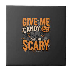 Halloween Give Me Candy Scary Cat Ceramic Tile