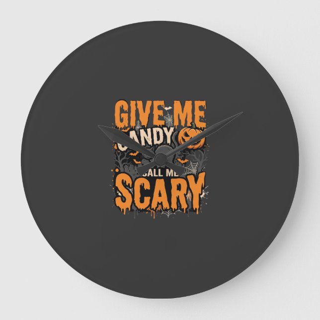 Halloween Give Me Candy Scary Cat Large Clock (Front)
