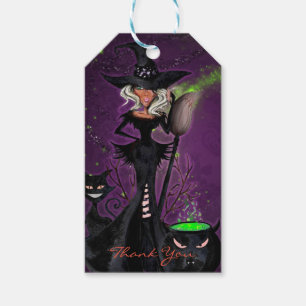 Halloween Glam Witch in Black Green Purple Favour Gift Tags