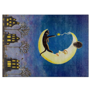 Halloween glass cutting board, moon,black ,cats board