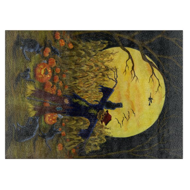 Halloween Glass Cutting Board, Scarecrow Board (Front)