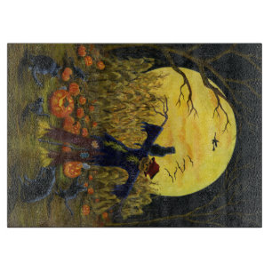 Halloween Glass Cutting Board, Scarecrow Cutting Board