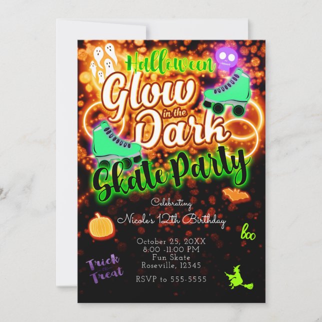 Halloween Glow in the Dark Roller Skate Party Invitation (Front)