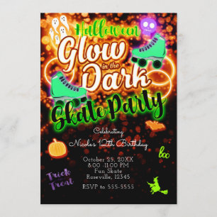 Halloween Glow in the Dark Roller Skate Party Invitation