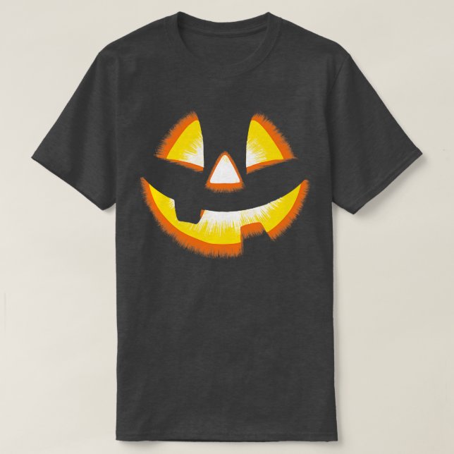 Halloween Glowing Pumpkin Face on Black T-Shirt (Design Front)