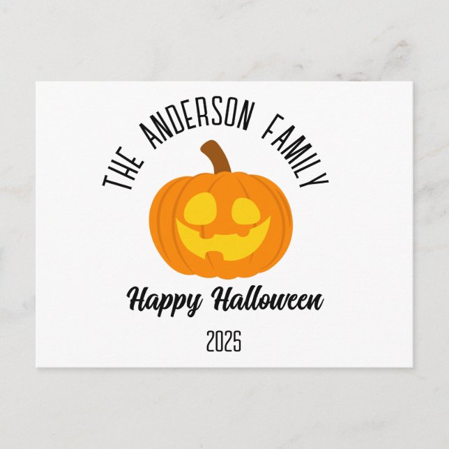 Halloween Glowing Pumpkin Face Personalised Name Holiday Postcard (Front)