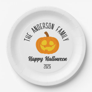 Halloween Glowing Pumpkin Face Personalised Name Paper Plate