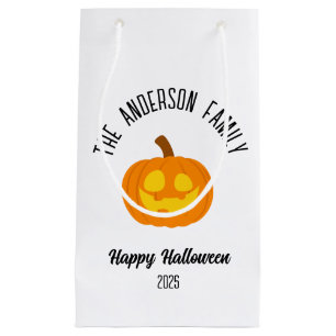 Halloween Glowing Pumpkin Face Personalised Name Small Gift Bag