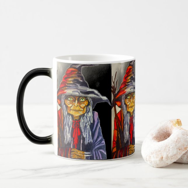 HALLOWEEN GLOWING RED WITCH  MAGIC MUG (With Donut)